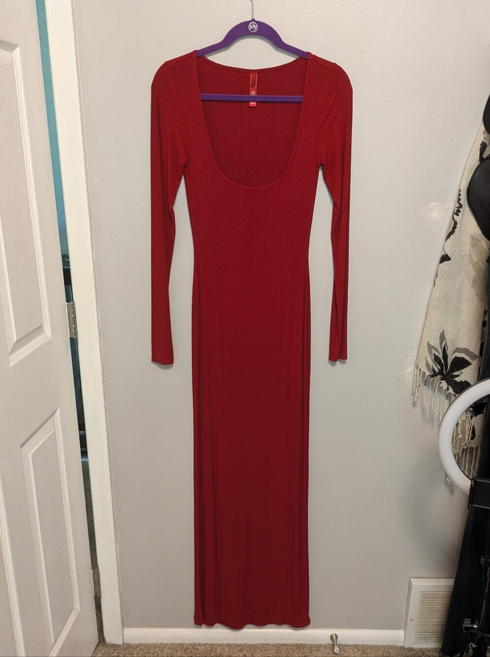 Skims Long Sleeve Soft Lounge Slip Dress Brick Medium